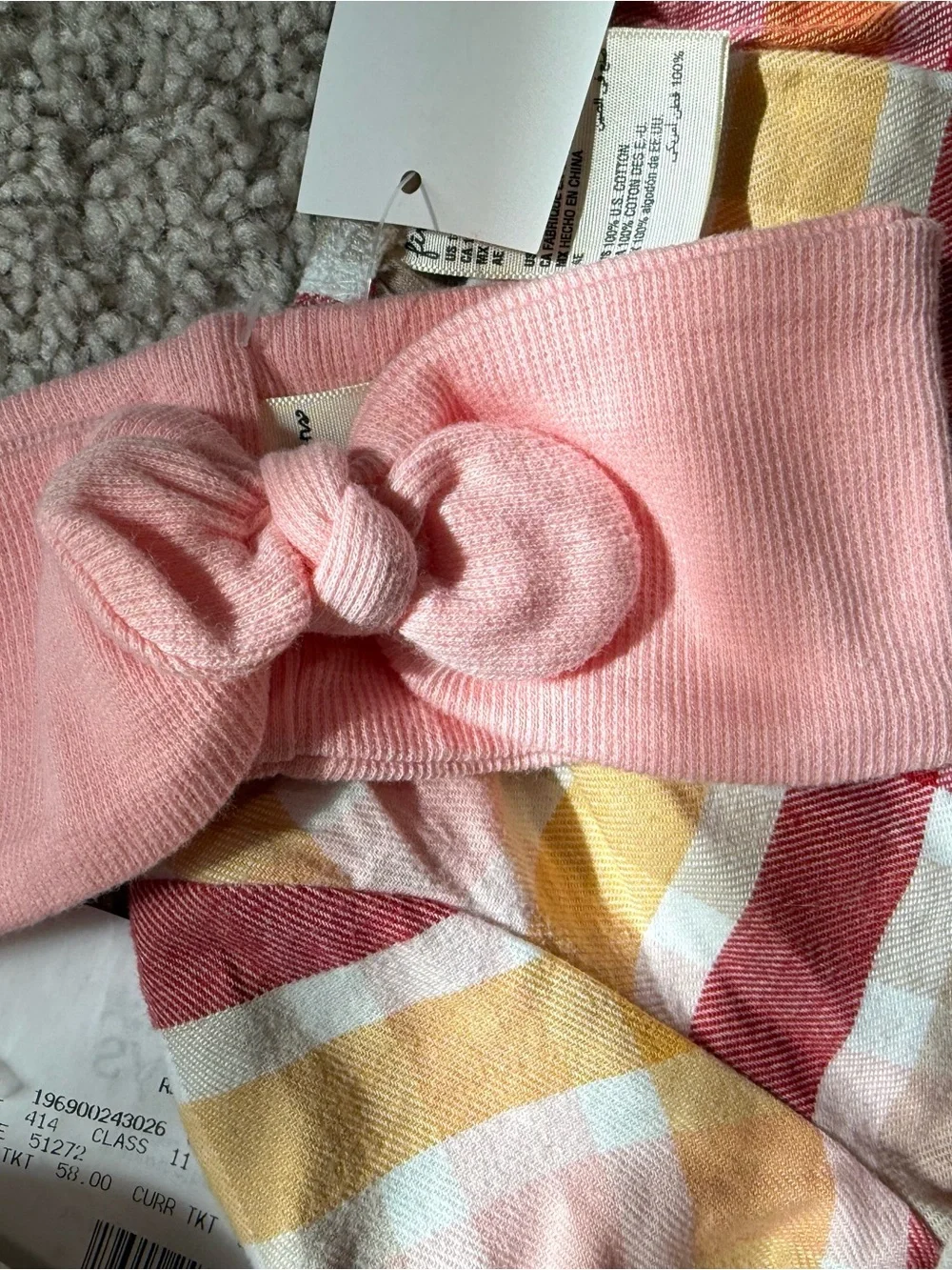 OshKosh B'gosh Pink Knit Bow Headband with Yellow and Red Plaid